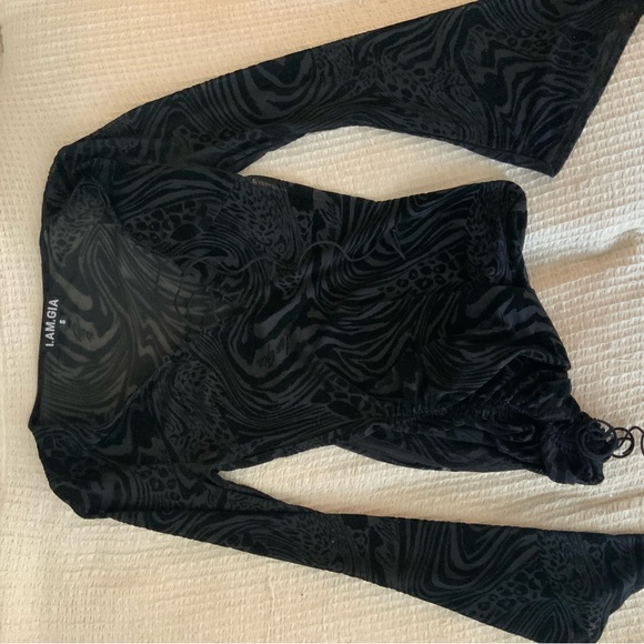 I.AM.GIA Amina Black Sheer Animal Print Lace Up Mini Dress Flare Sleeve Small - Picture 10 of 10